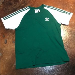 Green & White Adidas 3 Strip Mens Short Sleeve Te